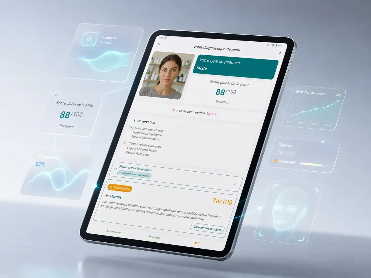 L'application Atena sur tablette : diagnostic de peau et score global