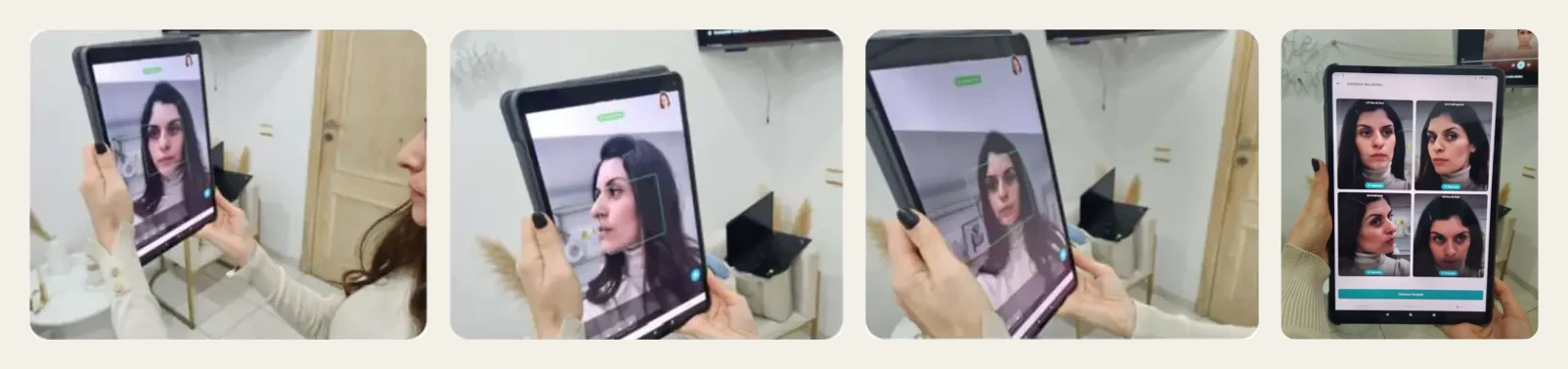 Prise de photos du visage en officine et validation des vues dans l'application Atena