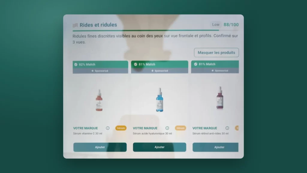 Application Atena sur tablette — recommandation de produits de la marque selon l'analyse de peau